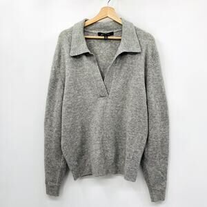 White House Black Market Gray V Neck Collar Sweater